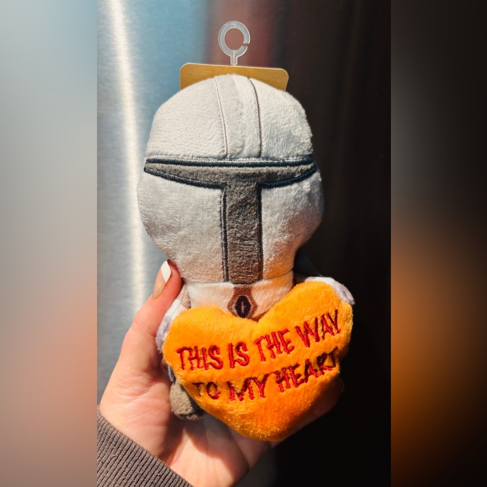 Star Wars Gray and Orange Plush Mandalorian with Orange Heart dog toy
